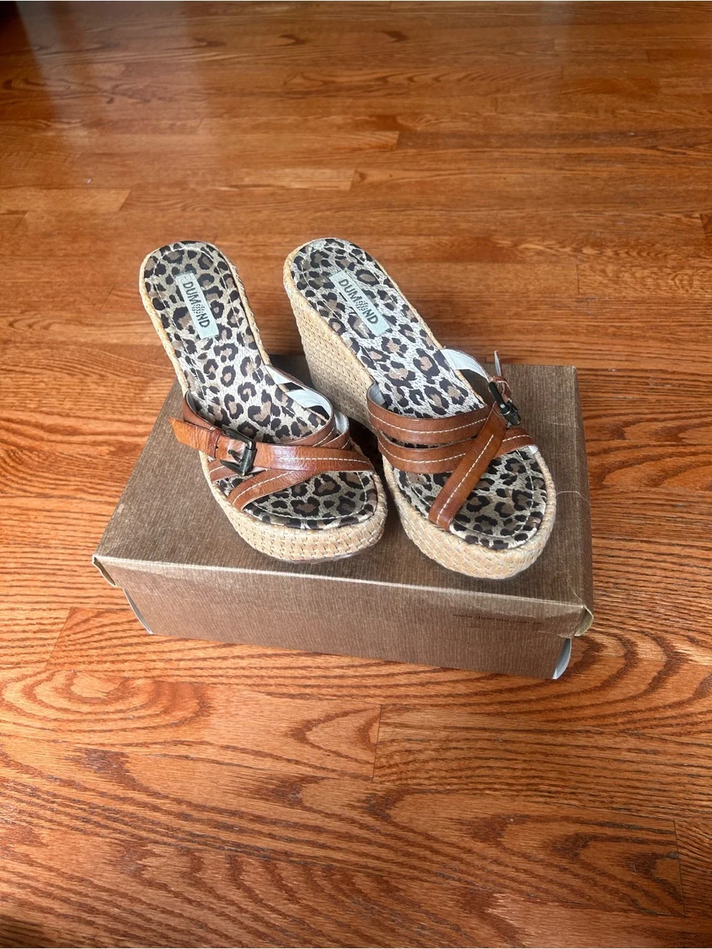 Brazilian Dumond Leopard Print Wedge Sandals with Brown leather Straps